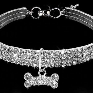 Bling Dog Collar Rhinestone Dog Collar With Bone- With Heart- Pet Collar Rhinestone collar for Dogs- B1