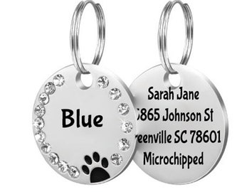 Stainless Steel Dog Tag Rhinestone Dog Tag Bling Dog Tag Personalized Dog Cat Name Tag Custom Pet Collar ID Tag Engraved Custom Dog Tag -RD8