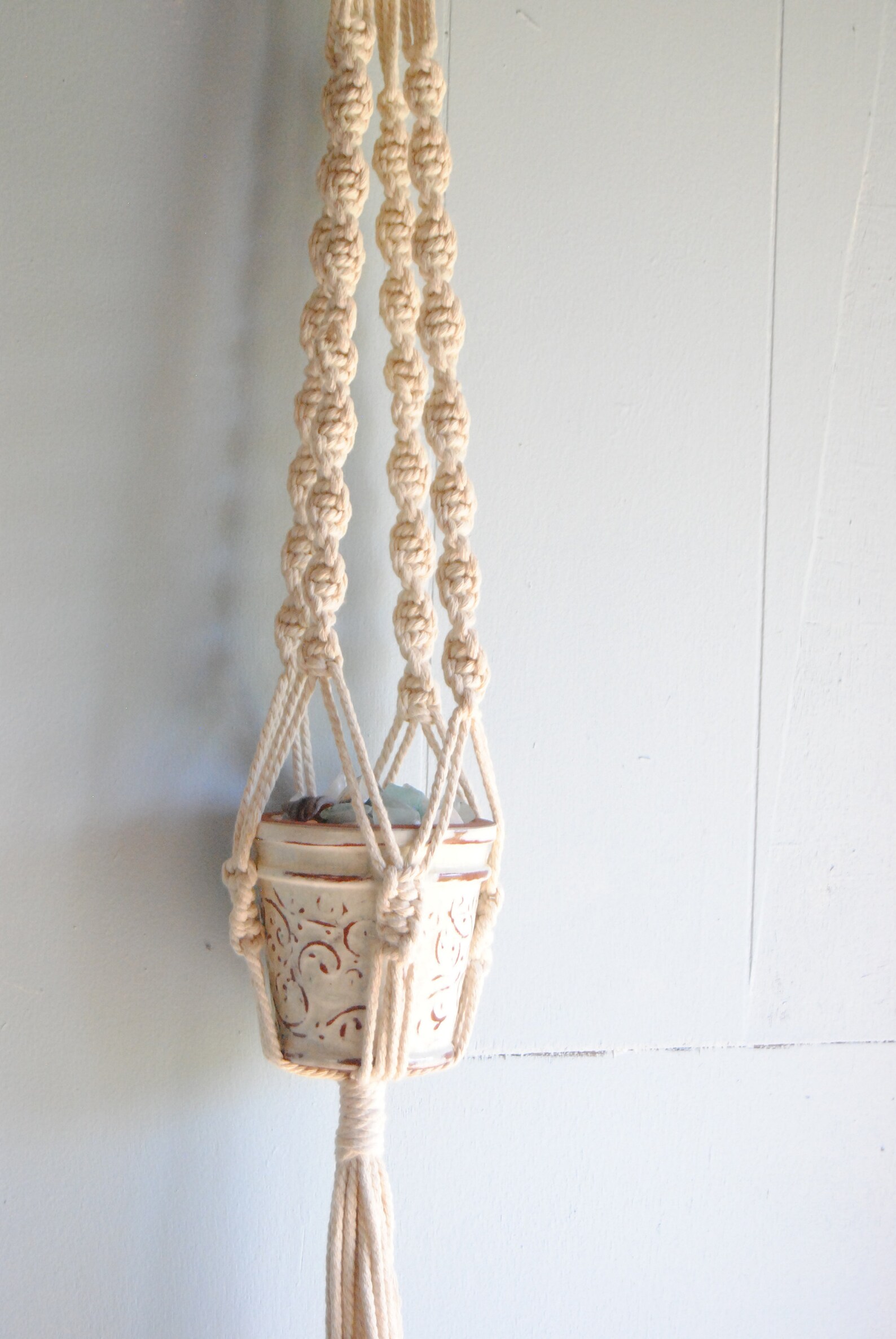Macrame Plant Hanger // Handmade Unique Planter with Spiral Etsy