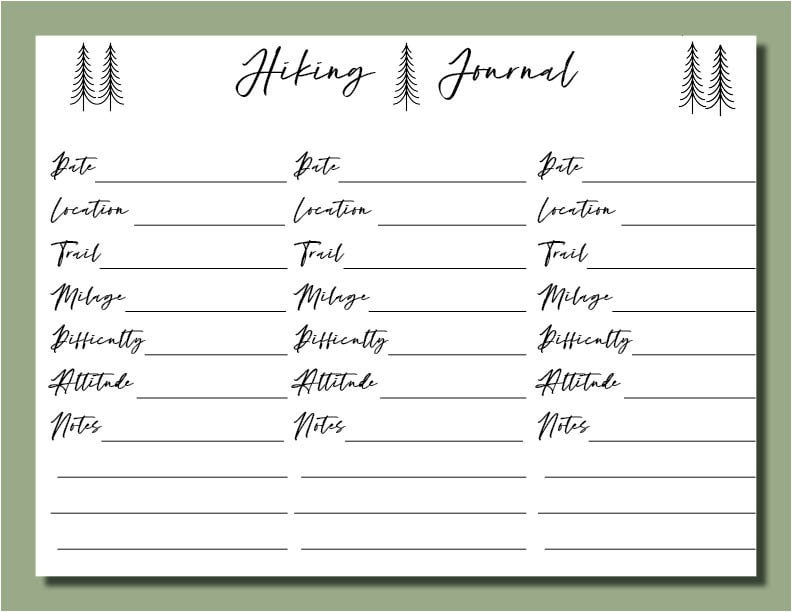 Hiking Journal Printable Digital Download Etsy