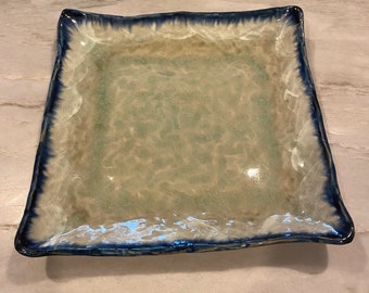Celadon and Blue Luster Kotobuki San Francisco Square Ceramic Platter Tray - Japan
