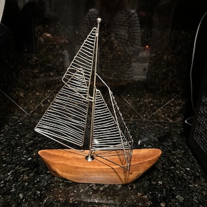 Mid Century Modern Metal and Wood Sculptured Sailboat