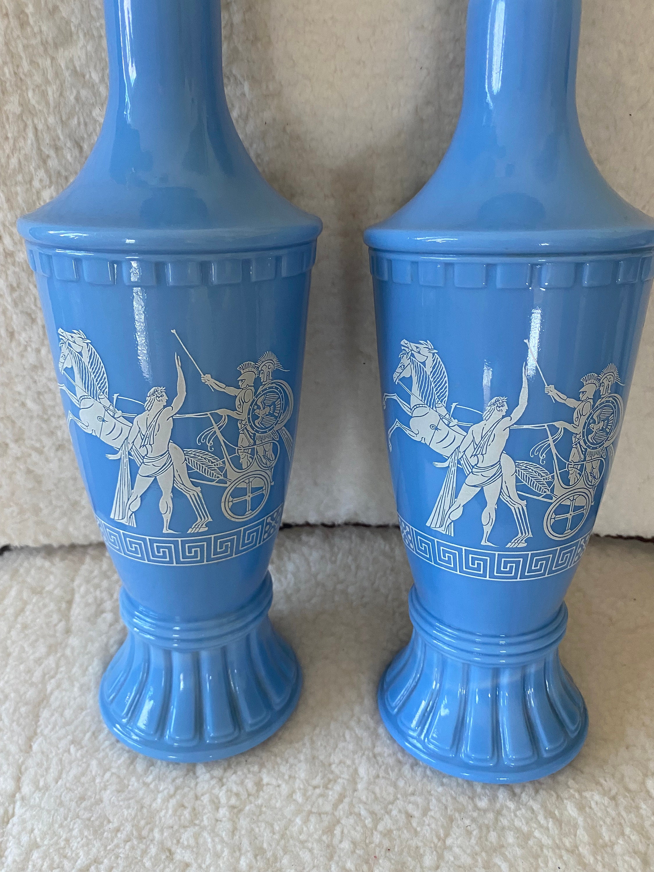 Vintage Blue and White Milk Glass Liquor Decanters set of 2 Etsy