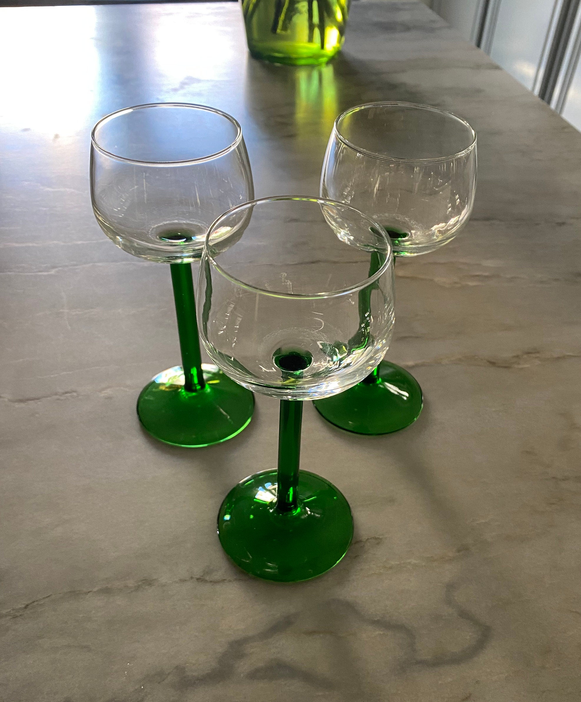 Set of 6 Pale Green Short Stem Wine Glasses 6 ounce 7.5” T Tapered