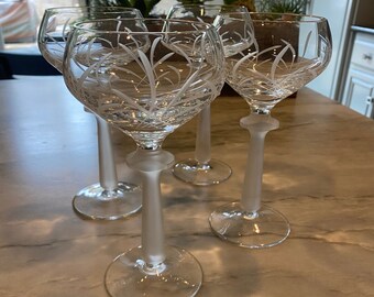 Art Deco Crystal Mikasa "Sawgrass" Pattern Wine Glasses (Set of 4) - Germany