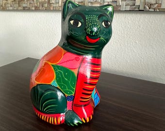 Colorful Talavera Cat Figurine - Mexico