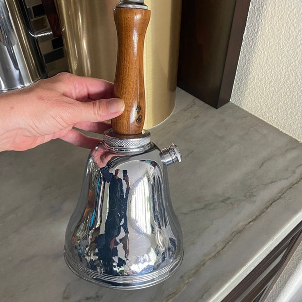 Vintage Chrome With Wood Handle Bell-Shaped Cocktail Shaker