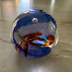 Multicolor Art Glass Paperweight With Controlled Bubble