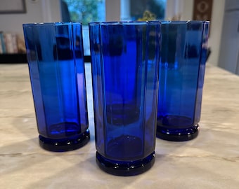 Anchor Hocking Cobalt Blue "Essex" Paneled Glasses (Set of 4)