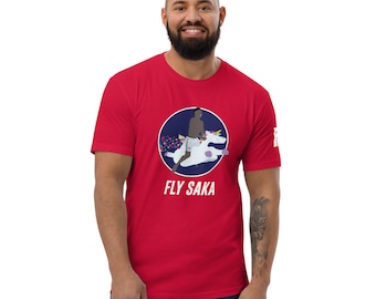Fly Saka White Text Camiseta de manga corta ajustada