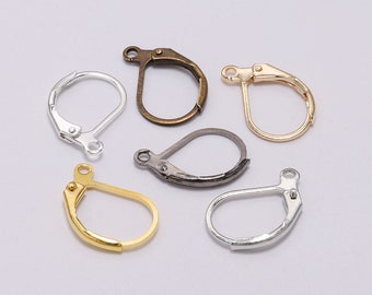 Leaves Deisgn 50 Pieces Brass Gold French Lever Back Leverback Ear Wire Ear Hooks Earrings Findings with Open Loop for Jewelry Making