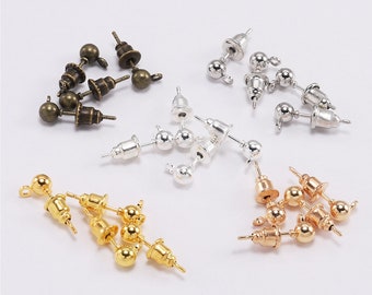 50 stks 3 4 5mm Goud/Zilver/Rhodium Oorbellen Studs Bullet Terug Stopper Bal Kralen Hoofd Oorbel oor Pin Benodigdheden Voor Sieraden Maken