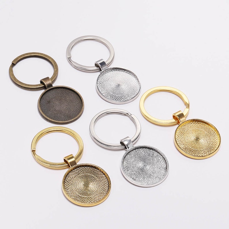 5pcs/lot Keychain With Pendant Bezel Blank Fit 25mm Cameo Glass Cabochon Base Setting DIY Keychain Key ring Supplies For Jewelry zdjęcie 1