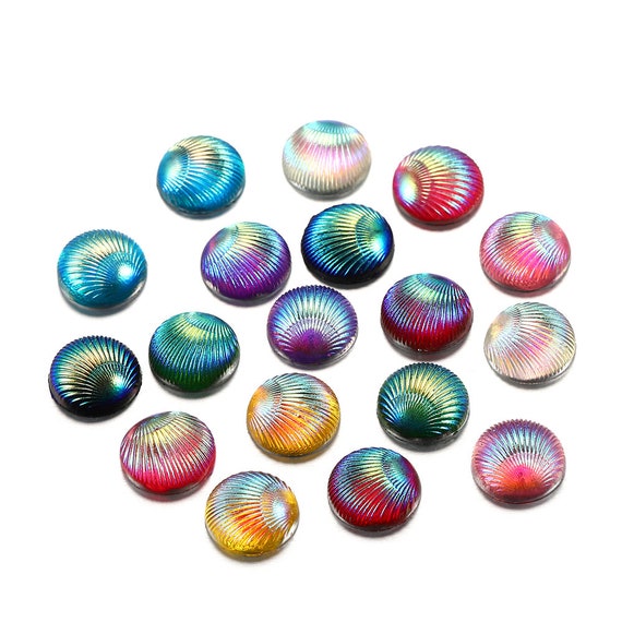 20pcs/lot 10mm Shell Shape Resin Cabochons Multicolor Round - Etsy