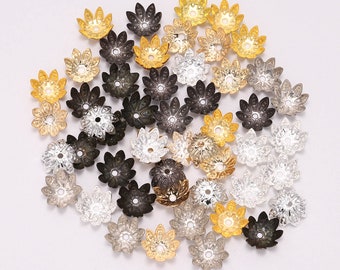 100 stks/partij 8 10 mm Zilveren Lotusbloem Metalen Losse Spacer Bead Caps Cone End Kralen Cap Filigraan Voor DIY Sieraden vinden Maken