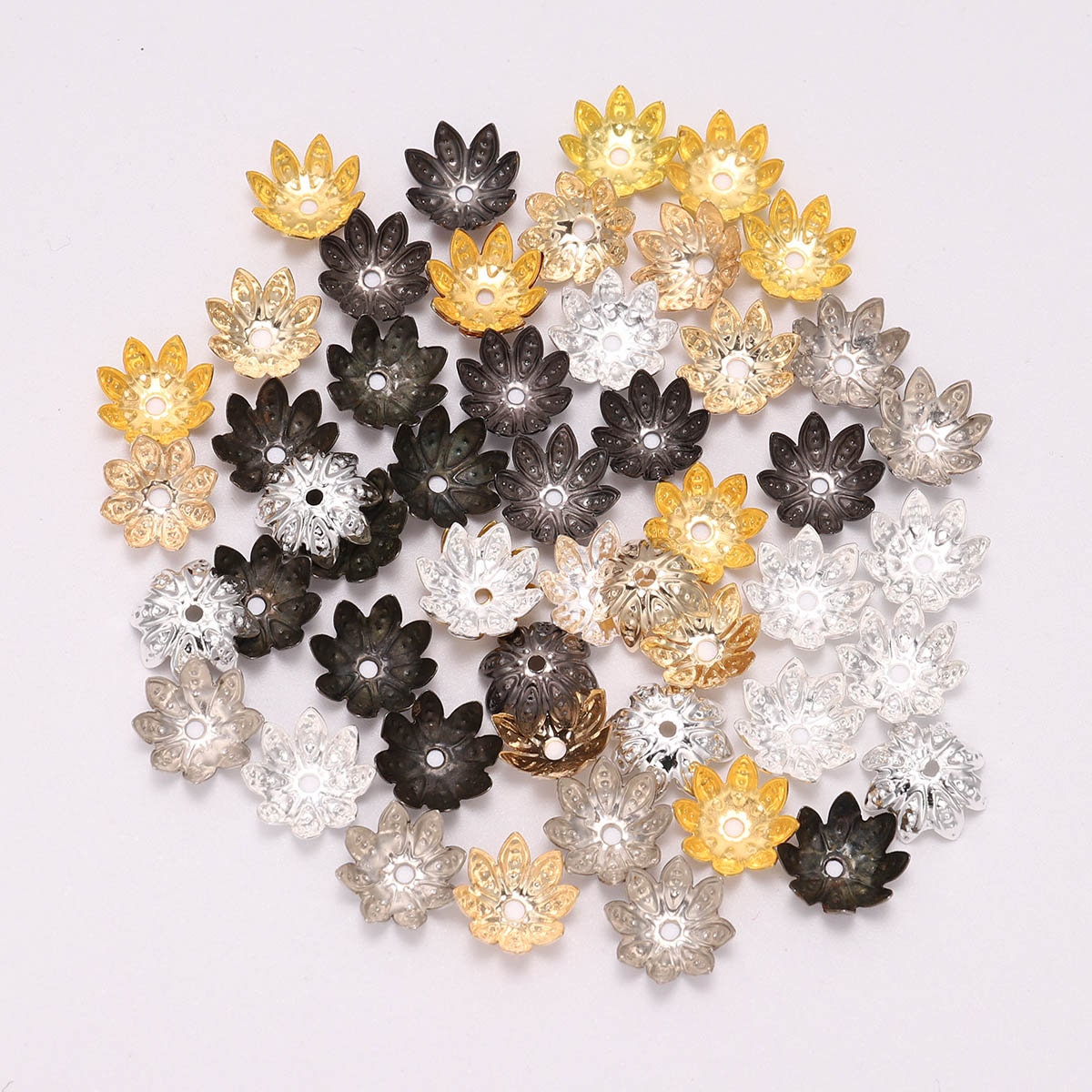 100pcs 8/10 mm Metal Lotus Flower Loose Spacer Beads Cap For DIY HOT Making 