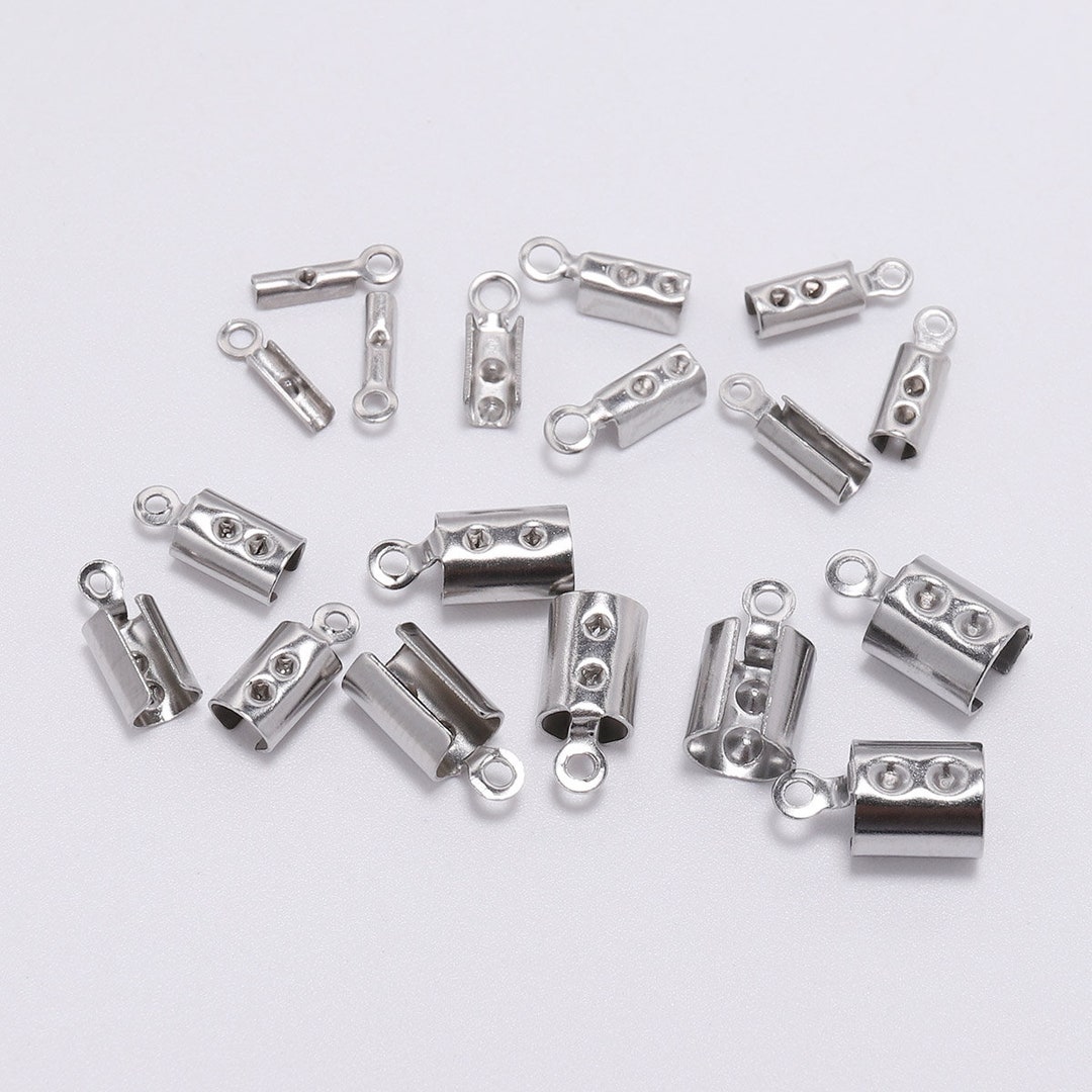 50pcs Stainless Steel Cords Crimp End Beads Caps Leather Clip Tip Fold