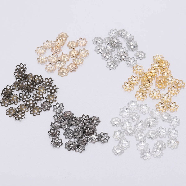 600pcs/Lot 6mm Hollow Flower Findings Cone End Beads Cap Filigree Loose Spacer Bead For DIY Jewelry Finding Making Accessories