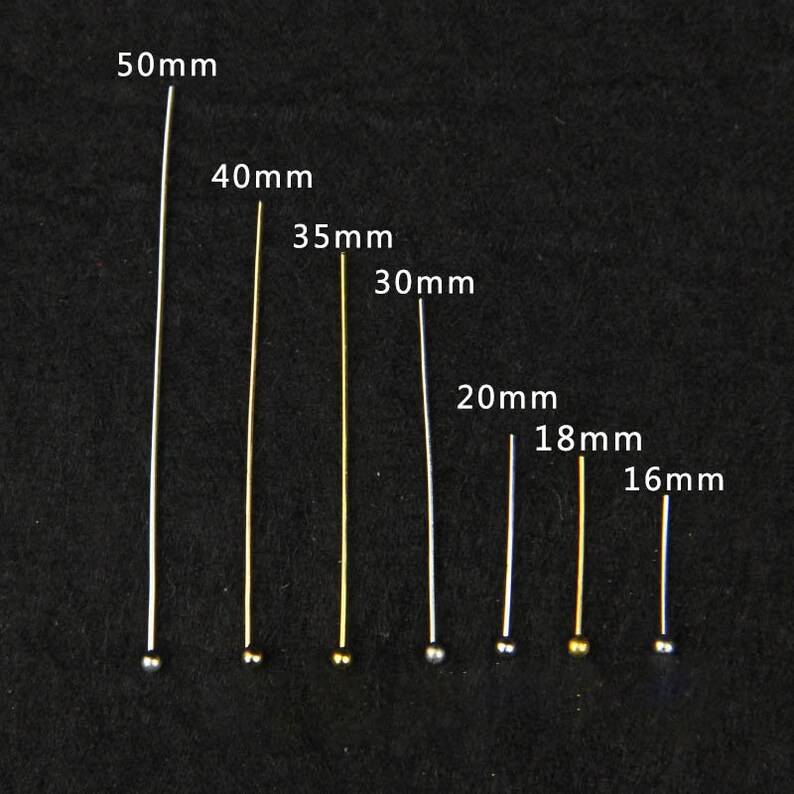 Épingles à tête sphérique en métal or argent, 200 pièces/lot, 16 20 25 30 40 50mm, pour bricolage, fabrication de bijoux, épingles à tête, résultats fournitures Dia 0.5mm image 3