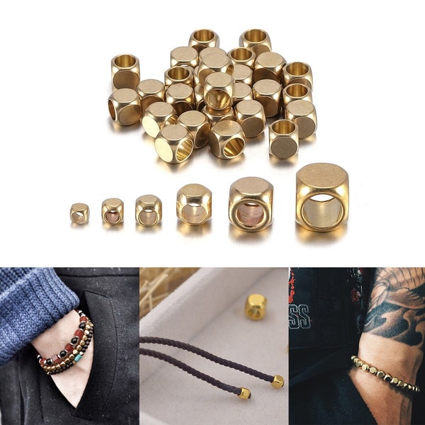 30-100pcs/Lot Square Shape Metal Brass Beads Cube Spacer Beads With Holes For DIY Necklace Jewelry Making Accessories