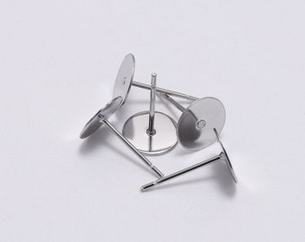 100 pièces en acier inoxydable blanc boucle d'oreille base pour 3 4 5 6 8 mm cabochon camée réglages bijoux à bricoler soi-même fabrication d'accessoires fournitures