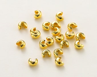 3mm/4mm/5mm 18k Gold Plated Brass Open Crimp Beads Covers Crimp End Beads Stopper Spacer Beads For DIY Jewelry Making Supplies