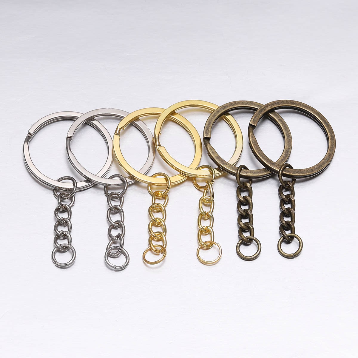 10 Pcs X Bulk Keychain Supplies, Key Chain Keyring With Chain, Key Chain  Making, Split Key Ring Holder Bronze, Gold, Copper, Silver, Gold 