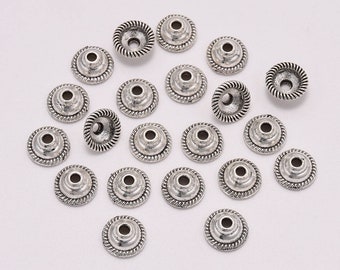 50pcs/Lot 8mm Tibetan Antique Silver Round Flower Beads Caps End Receptacle Torus Spaced Apart Bead Caps For DIY Jewelry Making