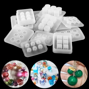 12 Pieces Resin Silicone Prismatic Mold 6 Grid Square Round Casting Mold Beads Pendant DIY Jewelry Making Finding Tools