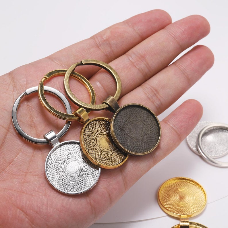 5pcs/lot Keychain With Pendant Bezel Blank Fit 25mm Cameo Glass Cabochon Base Setting DIY Keychain Key ring Supplies For Jewelry zdjęcie 9