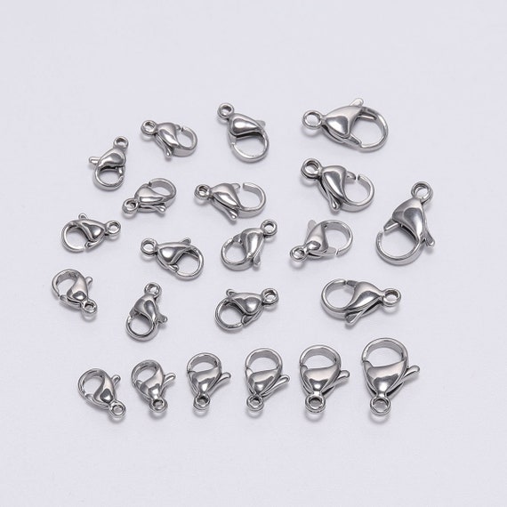 30pcs/lot 9 10 11 12 13 15mm Stainless Steel Lobster Clasp Hooks for DIY Necklace  Bracelet Chain Fashion Jewelry Making Findings 