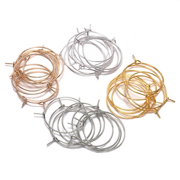 50pcs/lot 20 25 30 35 mm Silver KC Gold Hoops Earrings Big Circle Ear Wire Hoops Earrings Wires For DIY Jewelry Making Supplies