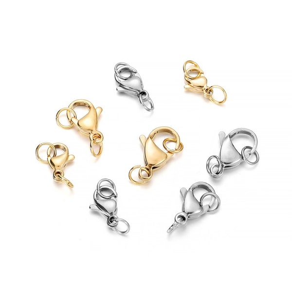 30Pcs/lot Stainless Steel Gold Plated Lobster Clasp Jump Rings For Bracelet Necklace Chains DIY Jewelry Making Findings Supplies