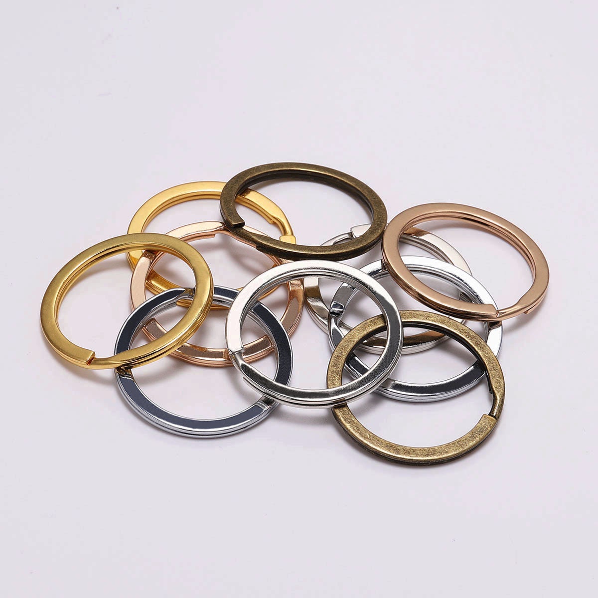 Bulk Keychain Key Ring Findings Flat Split Ring Keyring 30mm Gold