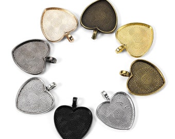 10pcs/lot 25mm Silver Gold Plated Heart-Shaped Pendant Cabochon Base Setting Cameo Findings For DIY Jewelry Making Supplies