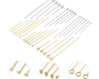 50-100Pcs Stainless Steel Heads Eye Flat Head Pin Gold Plated Ball Head Pins For Jewelry Findings Making Accessories Supplies