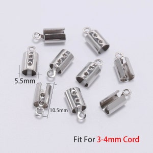 50pcs Stainless Steel Cords Crimp End Beads Caps Leather Clip Tip Fold ...