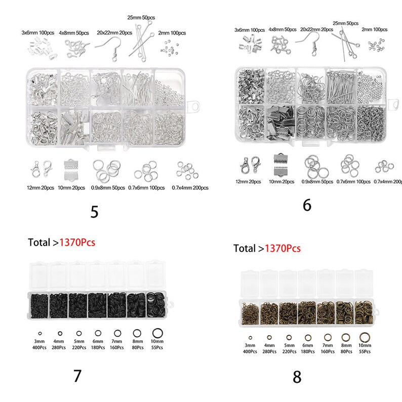 Accesorios de aleación, conjunto de hallazgos de joyería, herramientas de reparación, cierre de langosta, anillos abiertos, ganchos para pendientes, suministros de fabricación de joyas DIY imagen 4