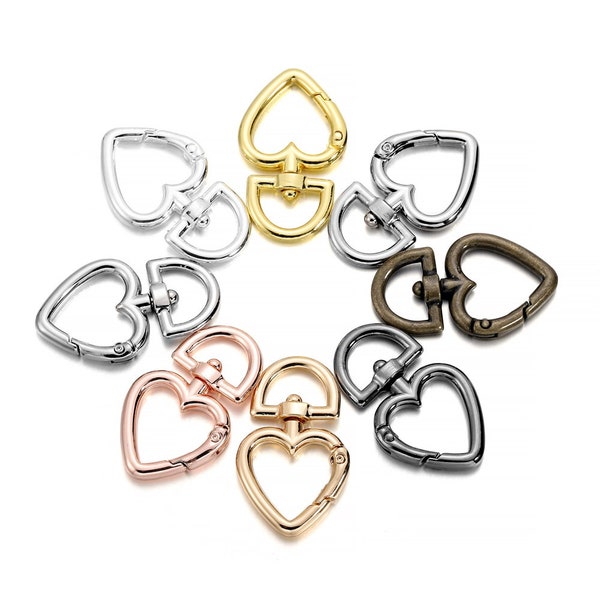 5Pcs/lot Peach Heart Shape Metal Spring Clasp Hooks Carabiner Key Ring Connectors For DIY Keychain Jewelry Making Accessories