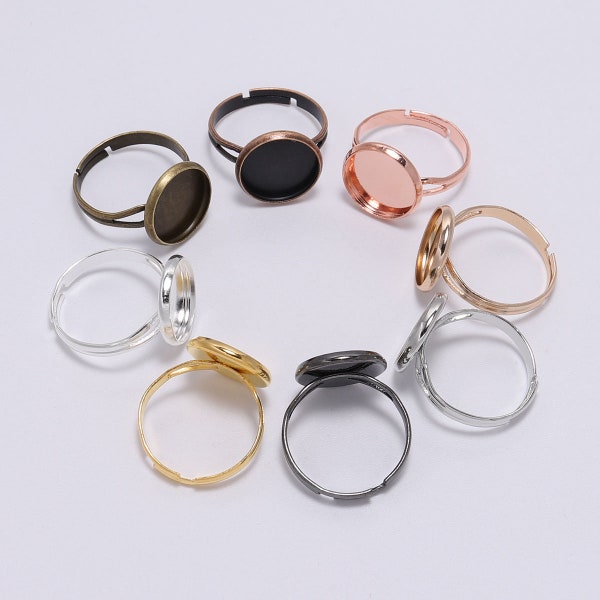 10pcs/lot Adjustable Blank Ring Base Dia 10 12 14 16 18 20 25 mm Glass Cabochons Cameo Settings Tray Fit Diy Ring Jewelry Making