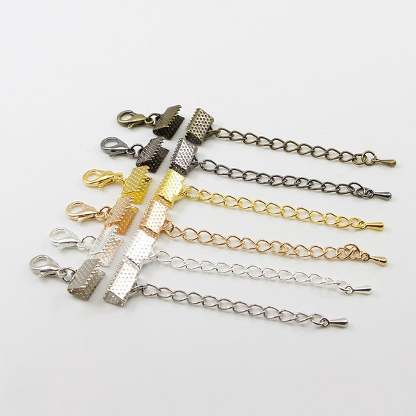 10 pcs/lot fermoirs crique embouts de cordon chaîne ruban clip en cuir avec chaînes/fermoirs mousqueton connecteurs fournitures pour la fabrication de bijoux