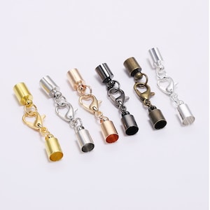 10pcs/Lot 3-10mm Silver Gold Tassel Round Leather End Tip Caps With Lobster Clasps Hooks Connectors For Jewelry Making Supplies