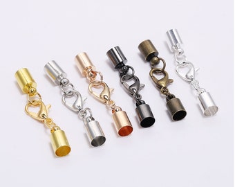 10 stks/partij 3-10mm Zilver Goud Kwastje Ronde Lederen End Tip Caps Met Kreeft Sluitingen Haken Connectors voor Sieraden Maken Benodigdheden