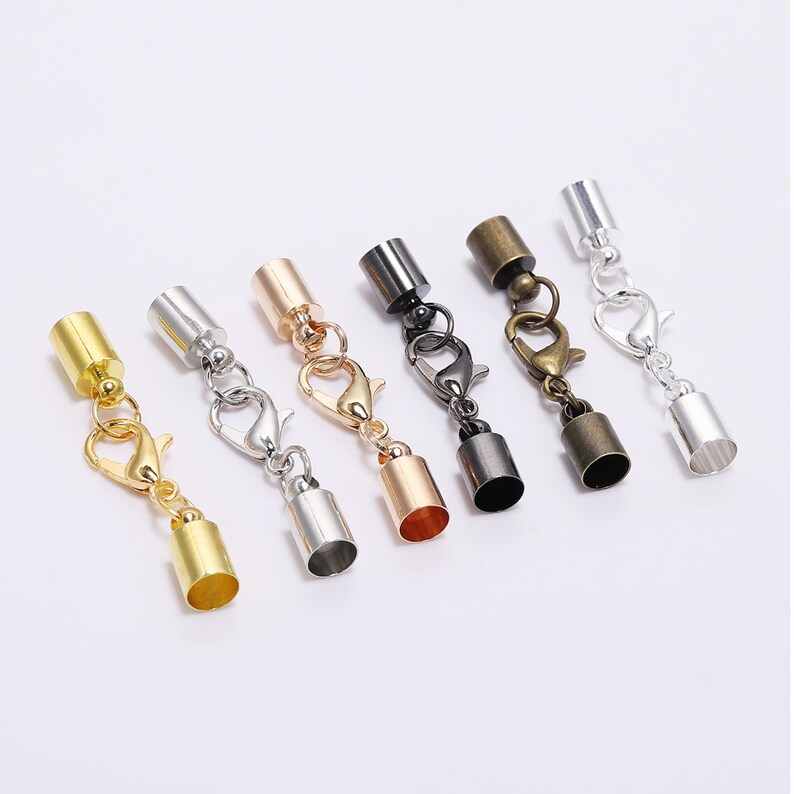 10 stks/partij 3-10mm Zilver Goud Kwastje Ronde Lederen End Tip Caps Met Kreeft Sluitingen Haken Connectors voor Sieraden Maken Benodigdheden afbeelding 1