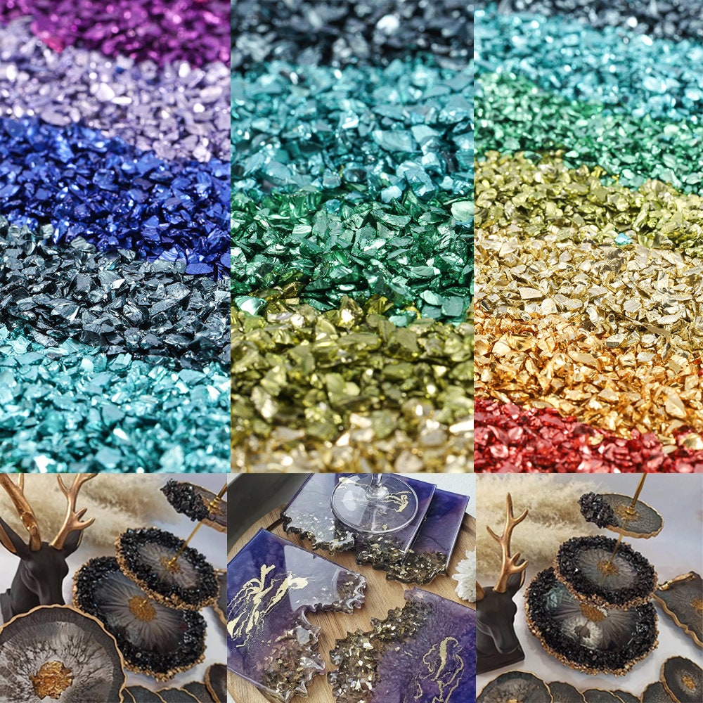 12 Colors Crushed Glass for Crafts, Irregular Glitter Metallic Chips Gravel  Gem Stones 20G Crushed Glass