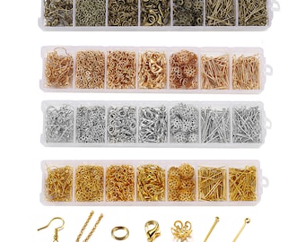 420 pièces/boîte Kits de fabrication de bijoux collier chaîne boucle d'oreille crochets épingles à tête anneaux de saut fermoir homard bijoux à bricoler soi-même ensemble de fournitures
