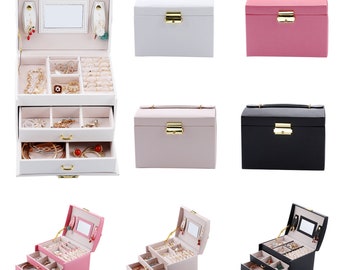 Three-Layer Multifunction High Capacity Leather Jewelry Box Travel Jewelry Organizer Necklace Earring Ring Storage Jewelry Box