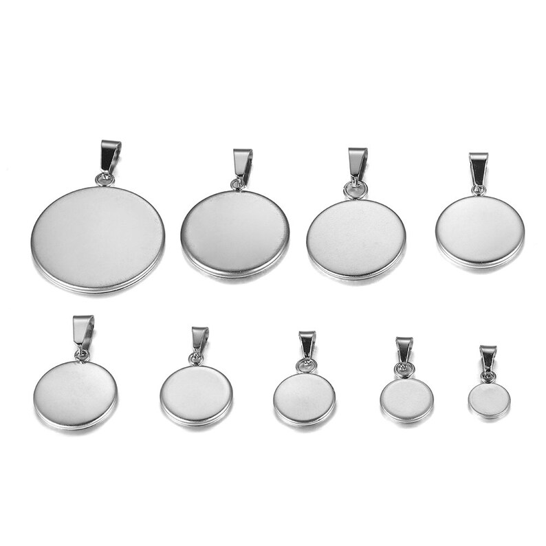 10pcs Silver Round Cabochon Blank Bezel Base Tray Stainless Steel Pendants DIY 10pcs Silver Round Cabochon Blank Bezel Base Tray Stainless Steel Pendants DIY