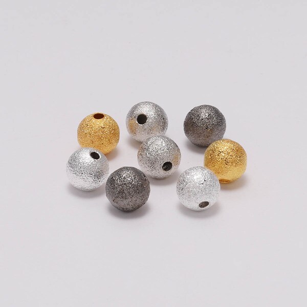100 pcs/lot 4 6 8 10 12 mm argent or rond cuivre entretoise perles dépolies boule rocailles pour collier bracelet fabrication de bijoux