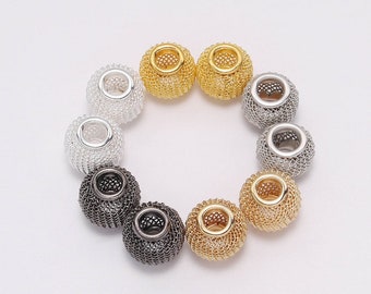 10 pcs/lot 10*12mm perle de maille métallique argent grand trou perles d'espacement pour bricolage bracelet à breloques européen résultats de bijoux fournitures